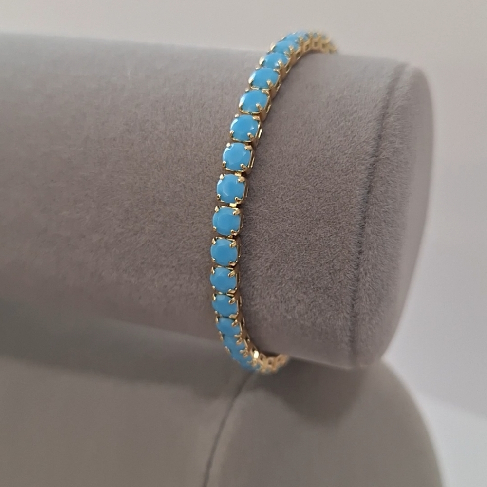 4mm turquoise diamond cut tennis bracelet - Picture 2 of 5